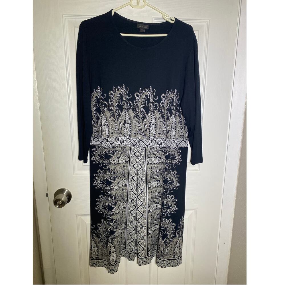 J. Jill Wearever Soft Stretchy Navy Blue Shift Dress Size Large workwear casual